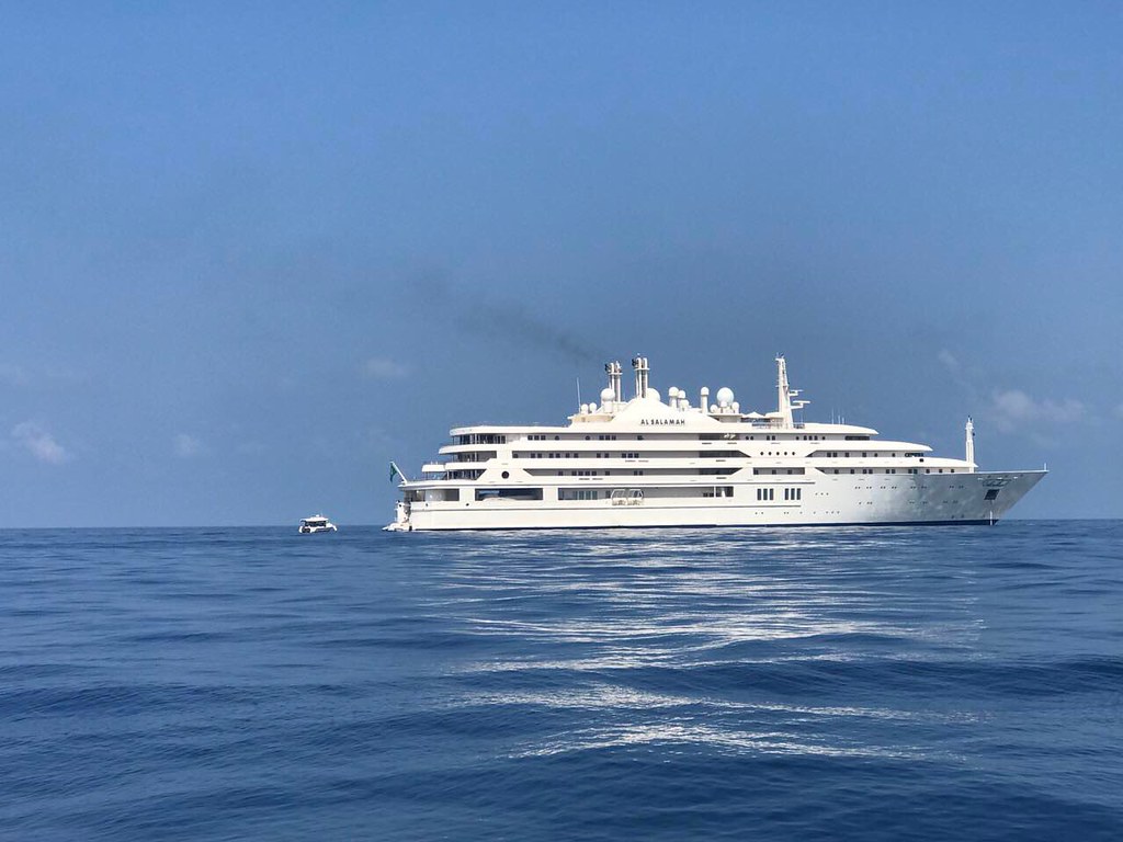 Motor yacht Al Salamah photographed broadside in Maldivian waters