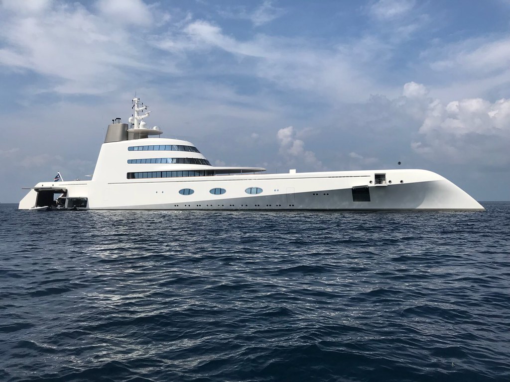 Motor yacht A photographed broadside in Maldivian waters