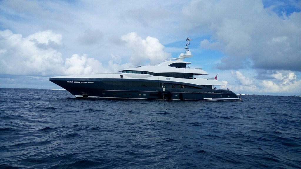 Superyacht photographed in blue Maldivian waters