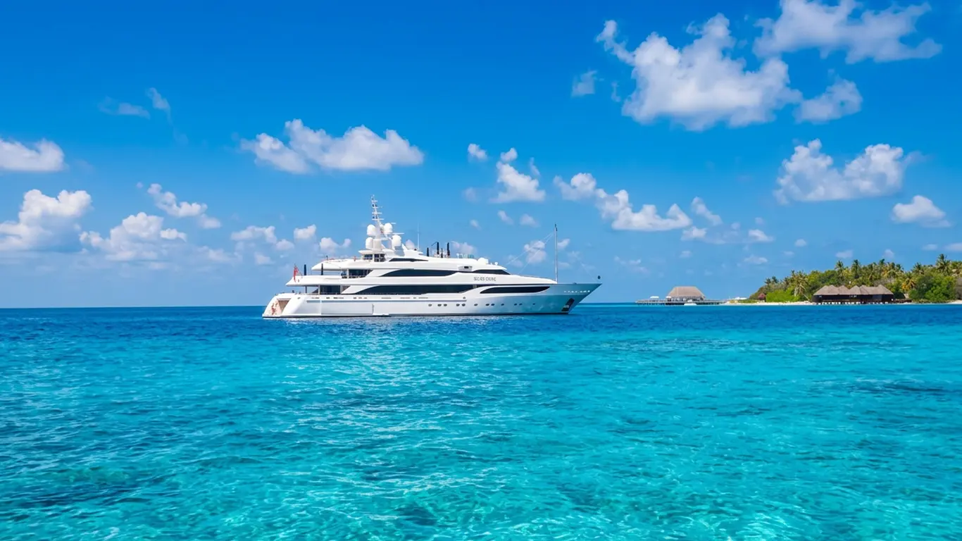 Superyacht cruising beside a Maldivian island